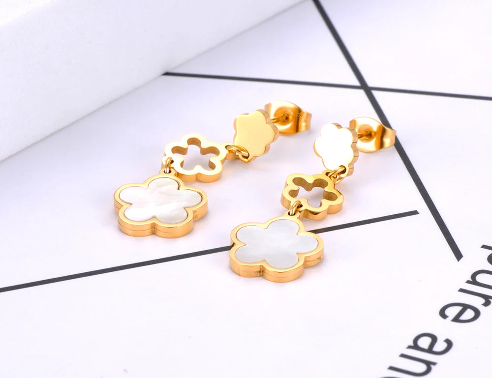 Trendy Stainless Steel White Shell Plum Flower Bohemia Party Earrings For Women Original Design Jewelry kolczyki