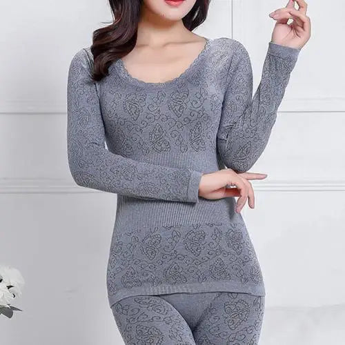 Lace Thermal Underwear Sexy Ladies Clothes Warm Winter Print Seamless Antibacterial Intimates 2020 Elastic Women Shaped Sets