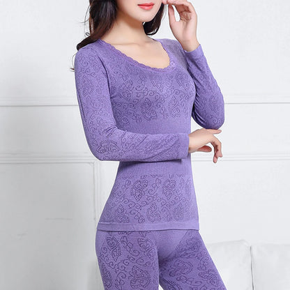 Lace Thermal Underwear Sexy Ladies Clothes Warm Winter Print Seamless Antibacterial Intimates 2020 Elastic Women Shaped Sets