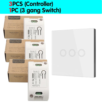 Smart Home Touch Light Switch Led Wireless 86*86 Remote on Off Wall Switch AC 110V 220V 10A Receiver 1/2/3gang for Ceiling Lamp