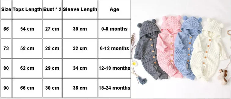 Baby Girls Bear Ear Knit Romper Boys Hooded Newborn Sweater Kids Jumpsuit  Babys Outfit Autumn Winter