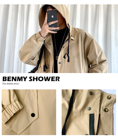 Men's Autumn New Hooded Jacket Korean Streetwear Oversize Coats Korean Streetwear Fashion Male Clothing Hip Hop Loose Jackets