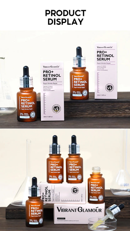 VIBRANT GLAMOUR  PRO+ Retinol Face Serum Upgrade 3% Retinol+3X Peptide+5X Ceramide Repair Skin Firming Collagen Anti-Aging