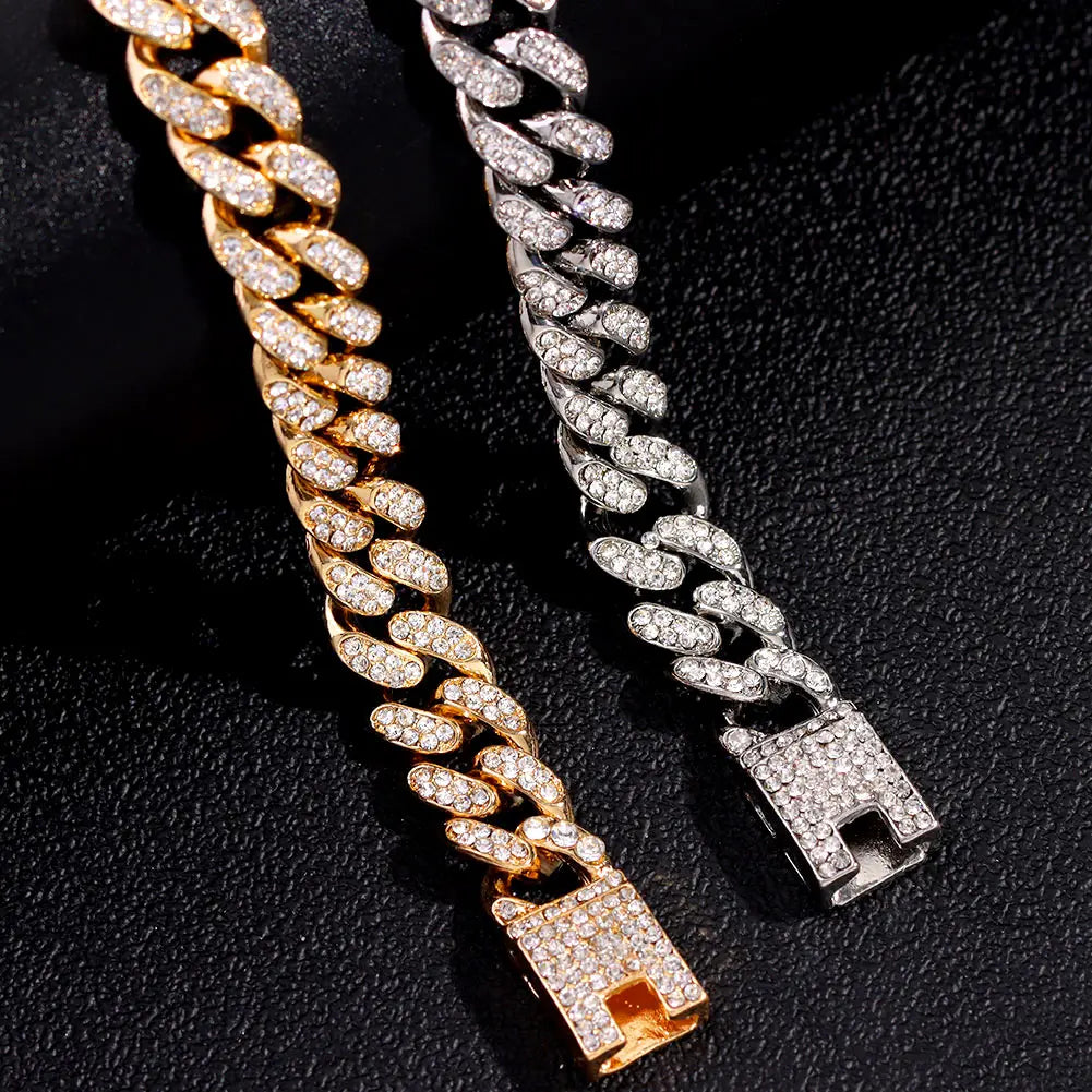 Iced Out Rhinestone Cuban Link Chain Bracelet for Women Luxury Bling Crystal Cuban Chunky Bracelets Men Punk Hip Hop Jewelry