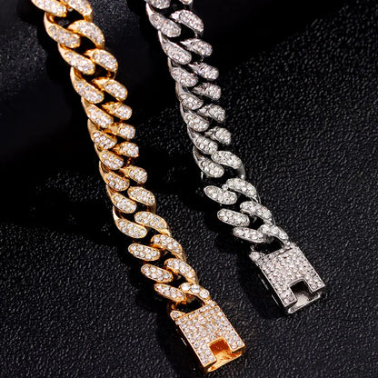 Iced Out Rhinestone Cuban Link Chain Bracelet for Women Luxury Bling Crystal Cuban Chunky Bracelets Men Punk Hip Hop Jewelry