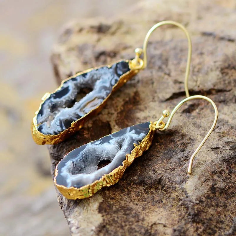 Women Earrings Unusual Natural Druzy Dangle Earrings Designer Bohemian Earrings US European Drusy Jewelry Dropshipping