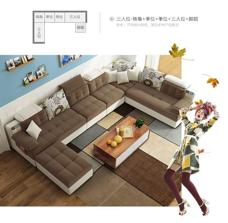 Living Room Sofa set U Home Furniture modern linen hemp fabric sectional sofas American country muebles de sala moveis para casa