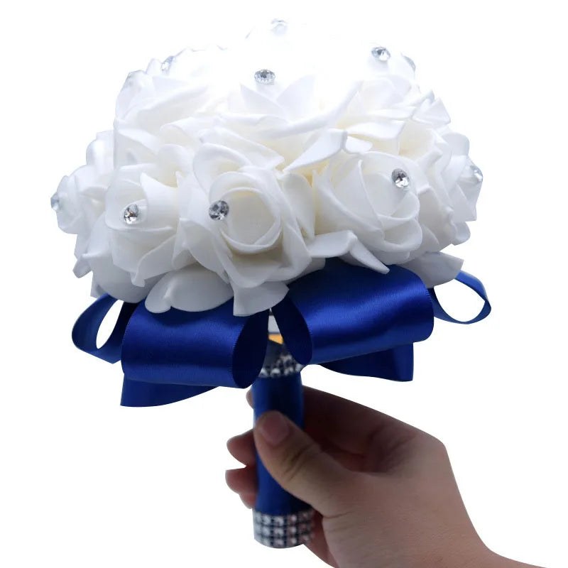 rosa flor Beautiful White Ivory Bridal Bridesmaid Flower Wedding Bouquet Artificial Flower Rose Bouquet Crystal Bridal Bouquets