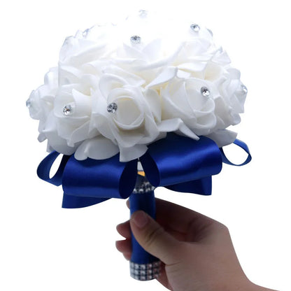 rosa flor Beautiful White Ivory Bridal Bridesmaid Flower Wedding Bouquet Artificial Flower Rose Bouquet Crystal Bridal Bouquets
