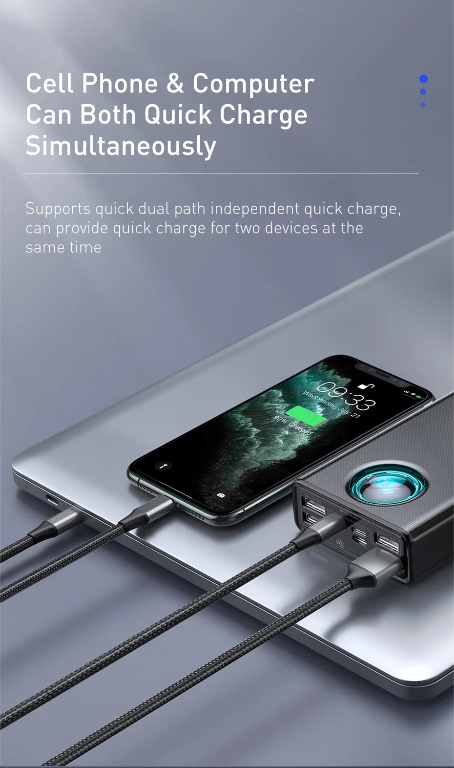 Baseus Power Bank 30000mAh 65W PD3.0 Quick Charging 3.0 FCP SCP Portable External for iPhone 16 15 14 Laptop Tablet Power bank