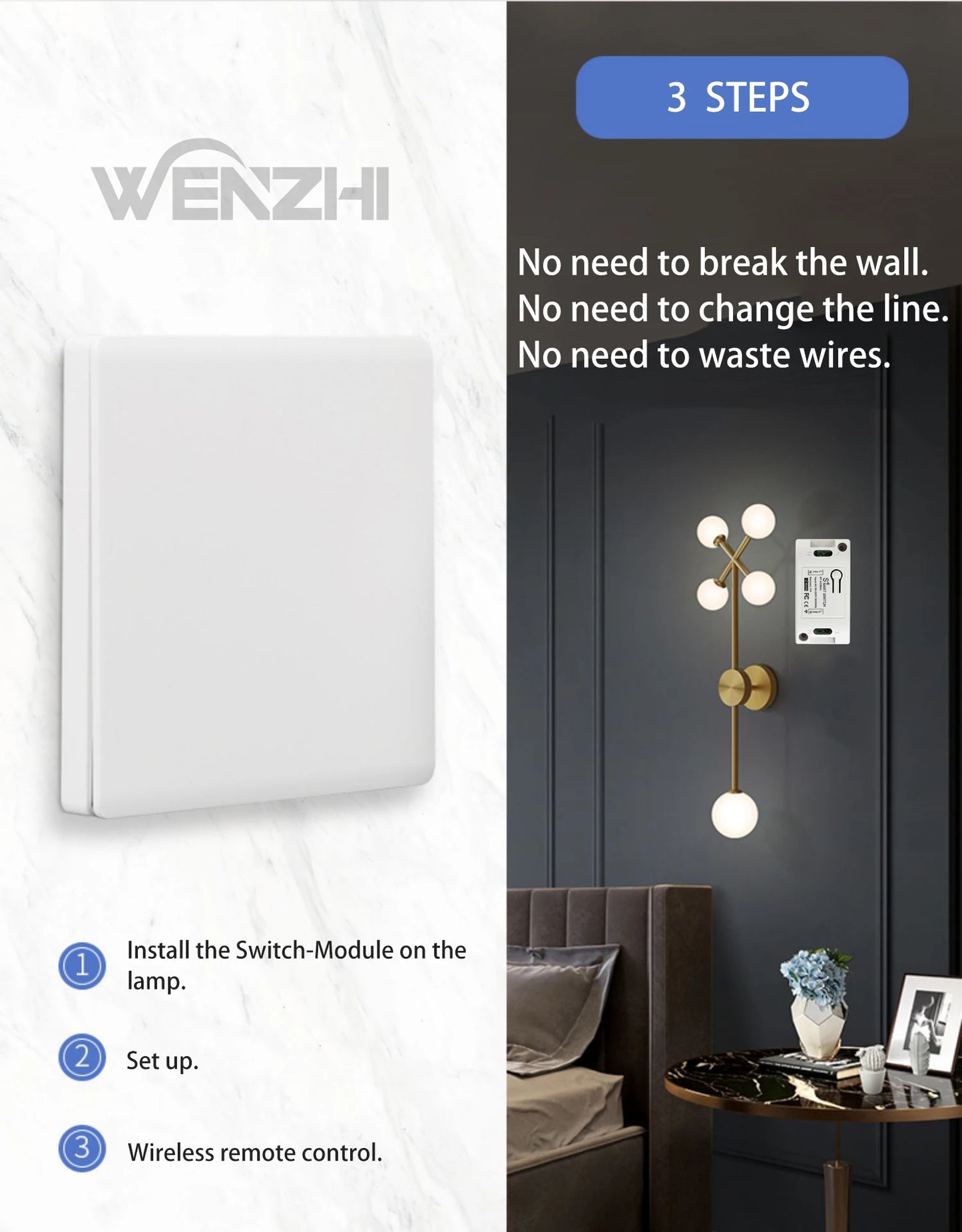 Smart Switch Light DIY Module Receiver 433 Mhz 86 Type Portable RF Wireless Relay Power Remote Control 220V  Wall Panel Buttons