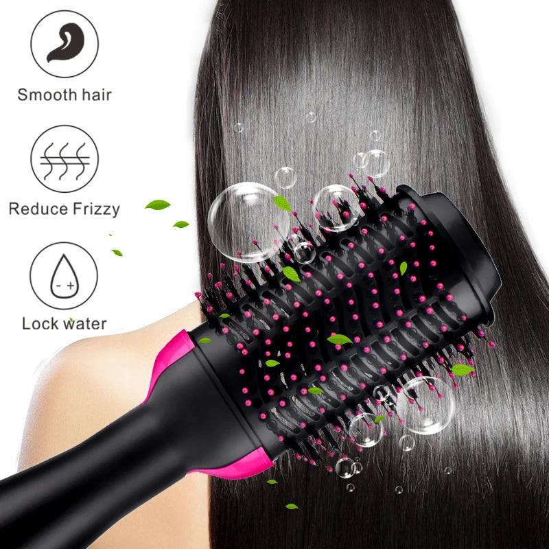 One Step Hair Dryer and Volumizer Round Hot Air Brush 3 in 1 Anti-Scald Negative Ion Hair Straightener Brush Comb Curler Styler