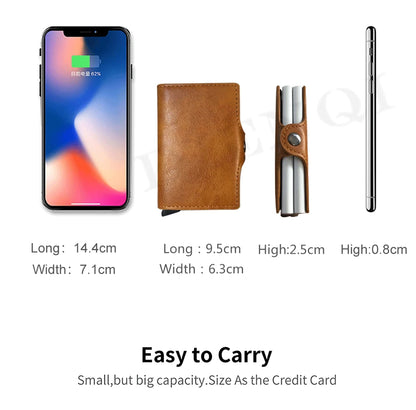 RFID Blocking Men Wallet Credit Card Holder Leather Card Wallet Double Metal Box ID Card Holder Money Clip Purse New 2023