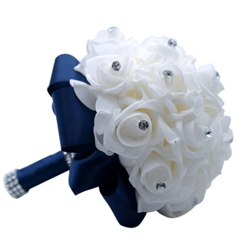 rosa flor Beautiful White Ivory Bridal Bridesmaid Flower Wedding Bouquet Artificial Flower Rose Bouquet Crystal Bridal Bouquets