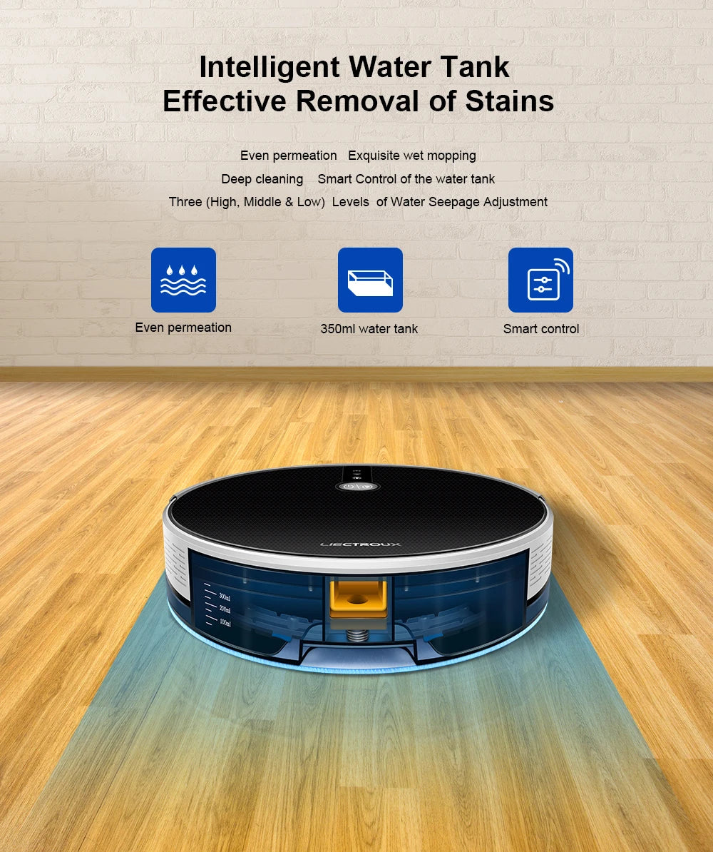 Robot Vacuum Cleaner LIECTROUX/LILIN C30B ,Map Navigation with Memory,Wifi APP Control,6000pa Suction,Smart Electric Water Tank