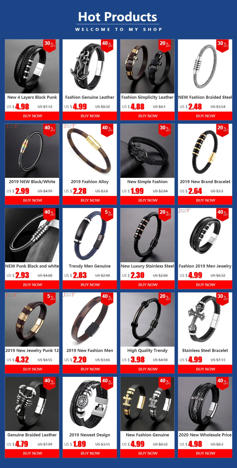 2018 New Accessories For Men And Women  Retro Casual leather Bracelet Men Fashion Punk Bracelet Bracelet