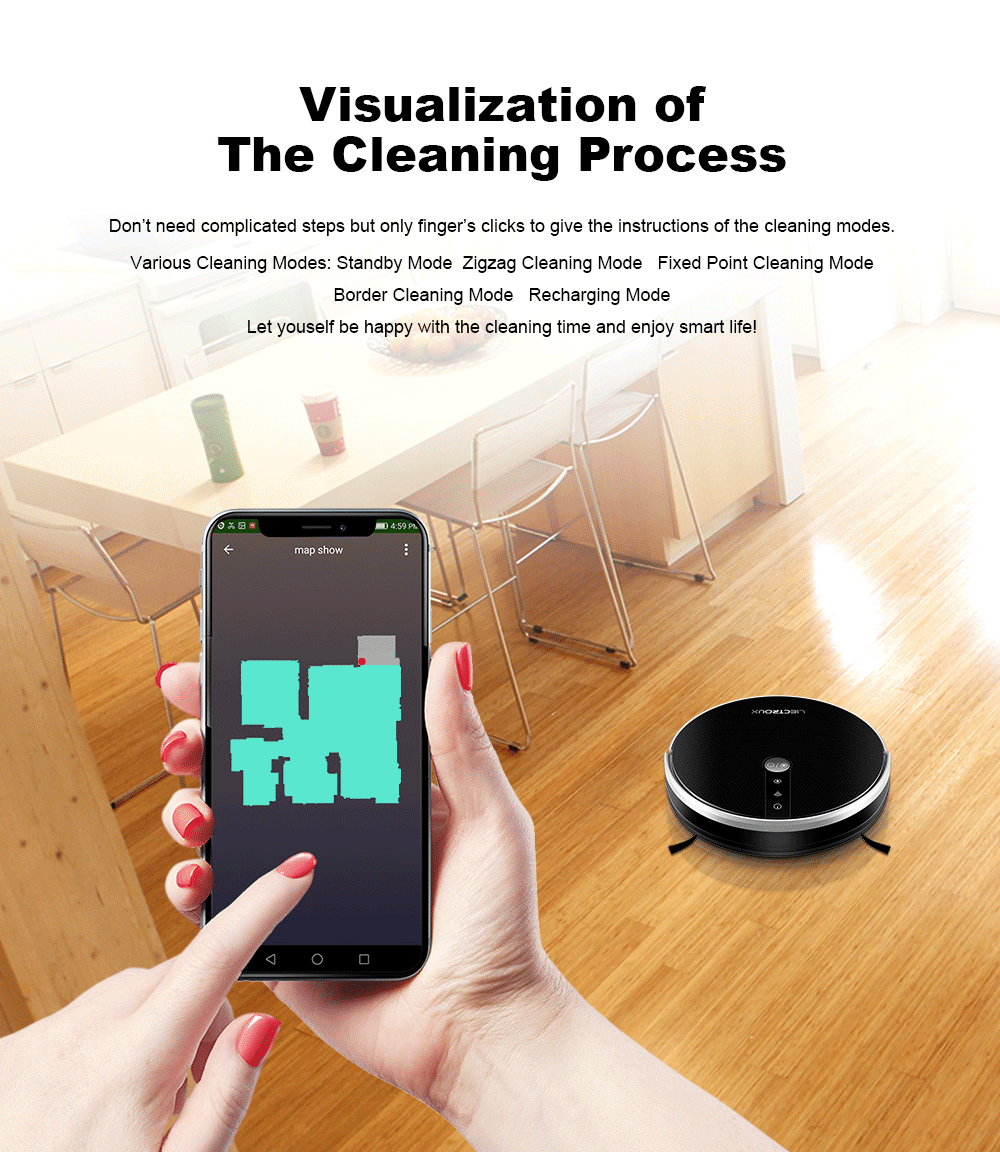 Robot Vacuum Cleaner LIECTROUX/LILIN C30B ,Map Navigation with Memory,Wifi APP Control,6000pa Suction,Smart Electric Water Tank
