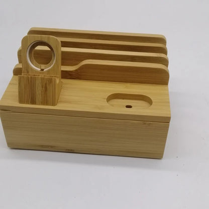Bamboo Charging Organizer Cord for Phones Desk Wood Docking Stations Electronic Organizer for Cell Phone Tablet