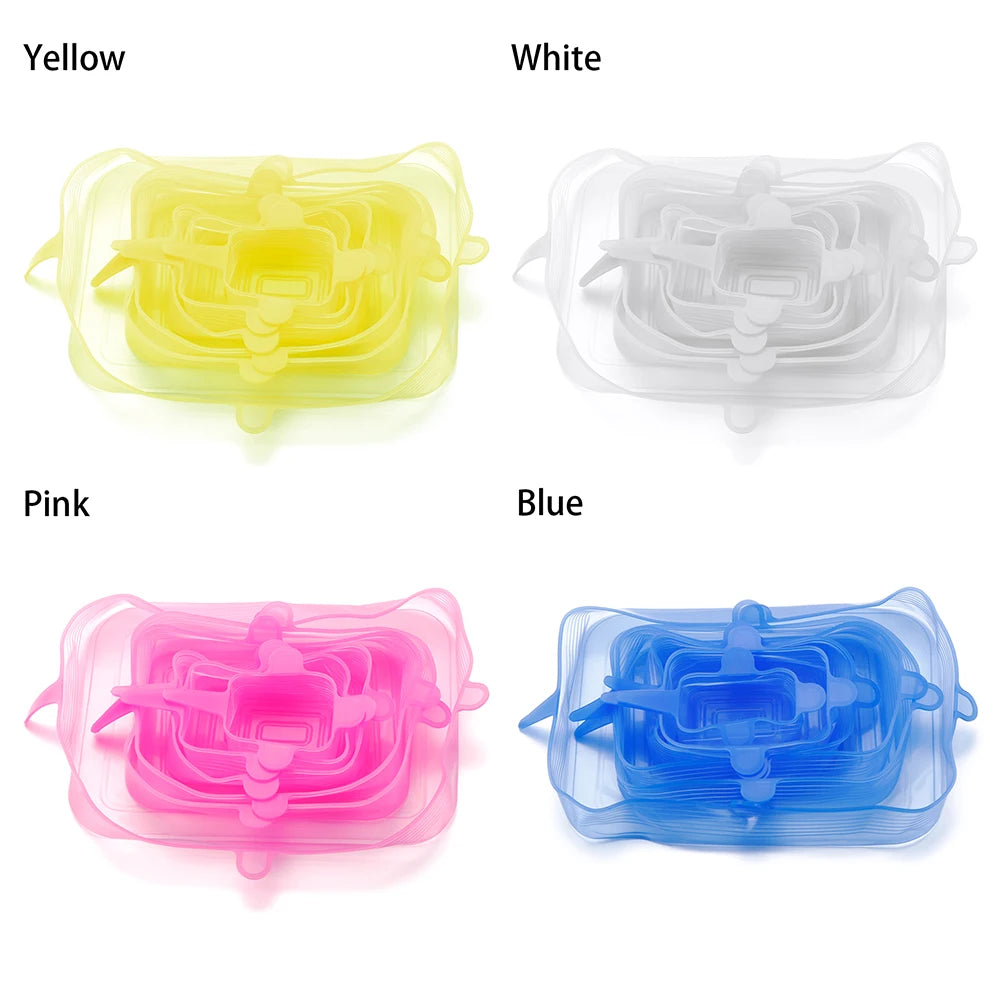 6Pcs Food Grade Silicone Stretch Lids Kitchen Tools Accessories Reusable Food Wrap Sealed Cover Keep Fresh Stretchy Bowl Cover