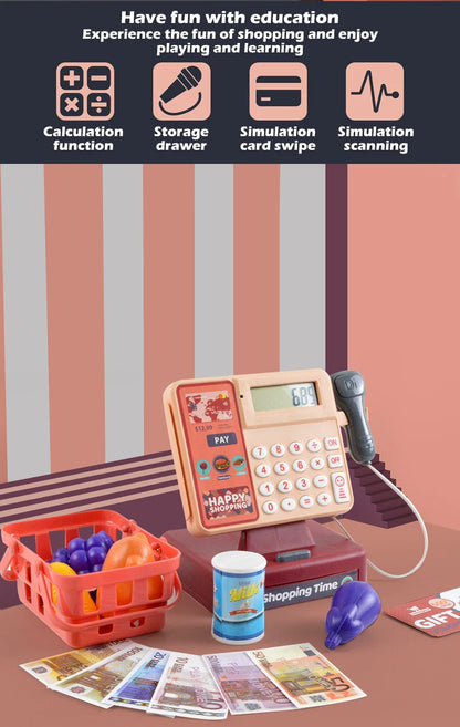Children's Simulation Supermarket Cash Register Electric Multifunctional Puzzle Toy Cash Register with Scanner Toys for Kids