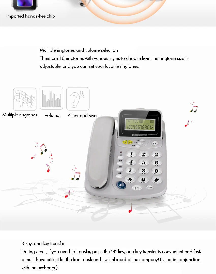 Caller ID Home Landline with Loud Ringtone for Elderly, Corded Desk Phone, Wall Mountable Fixed Landline Telephone