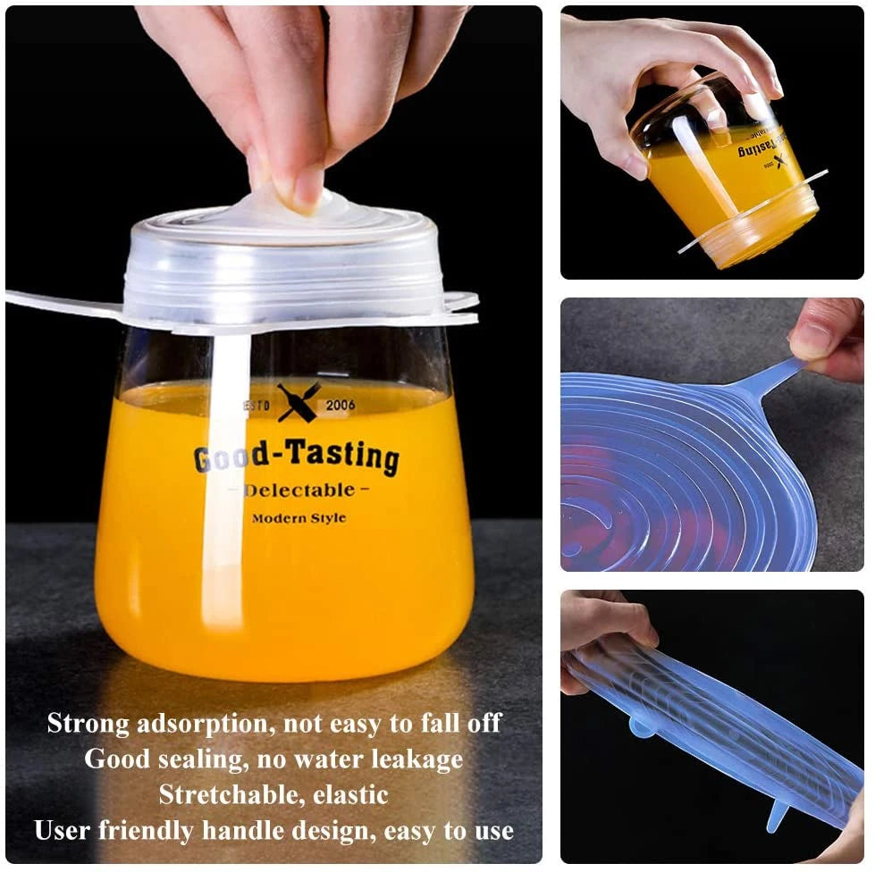 6Pieces Food Grade Silicone Stretch Lids for Food Storage Reusable Microwave Food Covers Bowl Covers For Cup Cans Jars YY121
