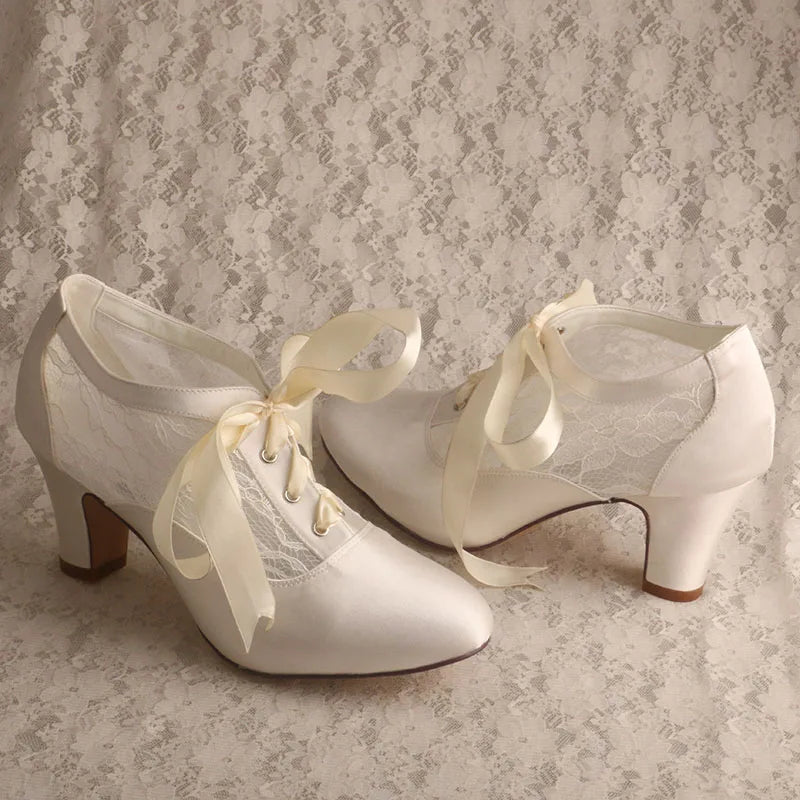 Customized Block Heels for Ladies Wedding Shoes Womens Ivory White Bridal Boot 7.5CM