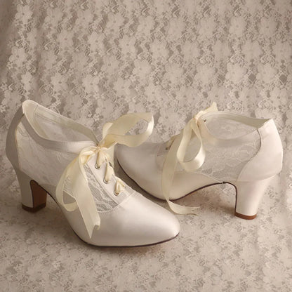 Customized Block Heels for Ladies Wedding Shoes Womens Ivory White Bridal Boot 7.5CM