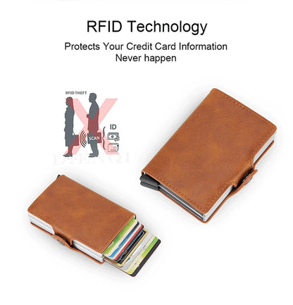 RFID Blocking Men Wallet Credit Card Holder Leather Card Wallet Double Metal Box ID Card Holder Money Clip Purse New 2023