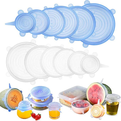 6Pieces Food Grade Silicone Stretch Lids for Food Storage Reusable Microwave Food Covers Bowl Covers For Cup Cans Jars YY121