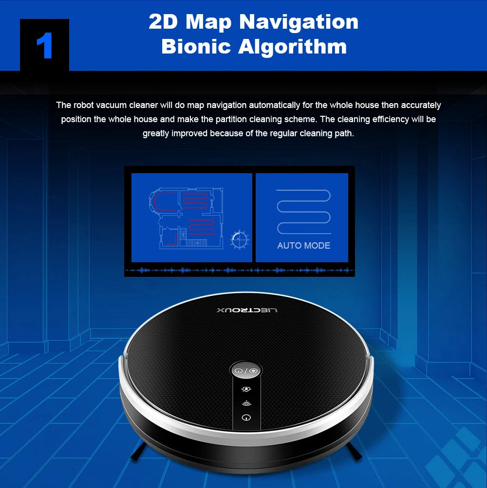Robot Vacuum Cleaner LIECTROUX/LILIN C30B ,Map Navigation with Memory,Wifi APP Control,6000pa Suction,Smart Electric Water Tank