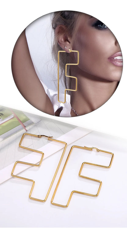 Personality Letter Ear ring Stainless Steel feminine Hyperbolic Earrings Girls Earrings Exquisite Gifts Women‘s Ear Jewelry 2021