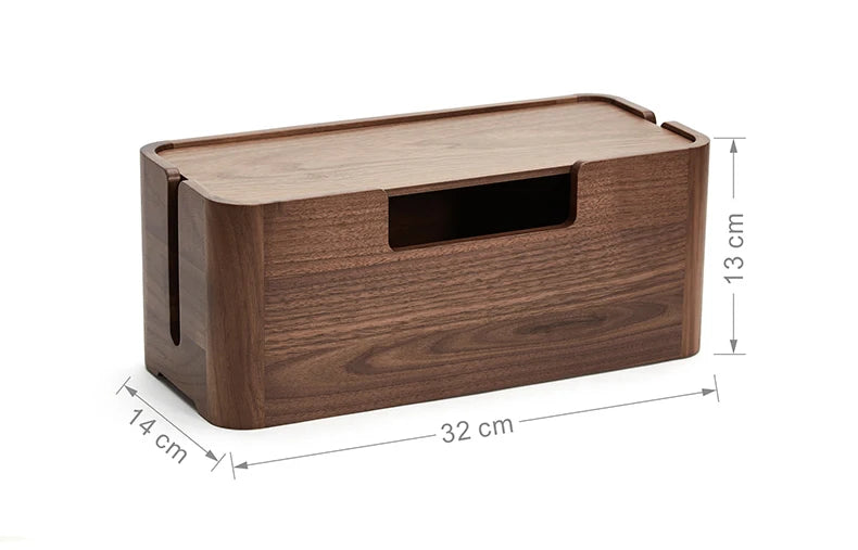 Cable Organizer Management Black Walnut Wood Storage Box Dustproof Junction Box Desktop Clip Holder For TV Box Organizer Shelf