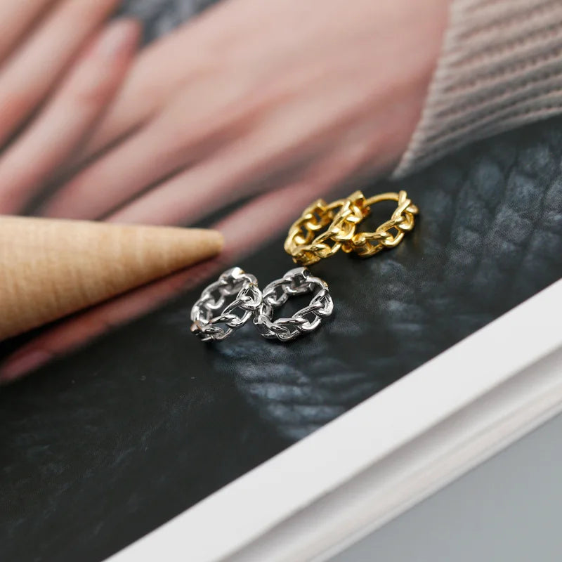 WANTME Genuine 925 Sterling Silver Simple Link Chain Punk Ear Buckle for Women Unisex Hip Hop Earrings Jewelry Accessories 2021