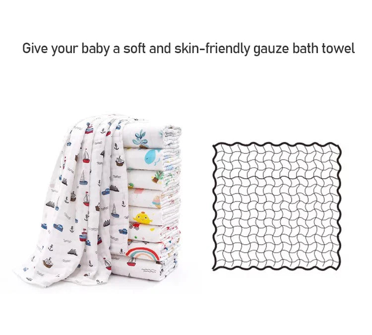 Baby Bath Towel Muslin Cloth Kids Bathrobe Child Blanket Wrap for Newborn Infant Toddler Boys Girls Gauze Cotton 110*110cm