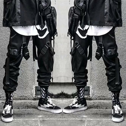Joggers Cargo Pants for Men Casual Hip Hop Hit Color Pocket Male Trousers Sweatpants Streetwear Ribbons Techwear Pants