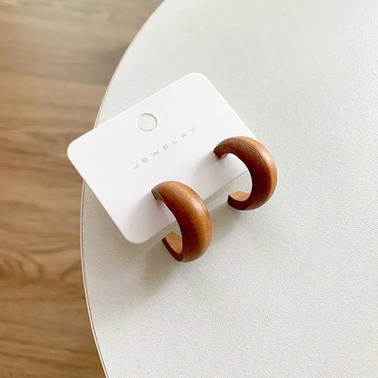 Cute Matte Wooden Earrings Geometric C-Stye Statement Vintage Big Circle Wood Ear Ring Fashion Jewelry Gift