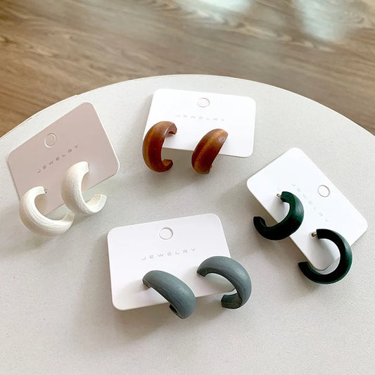 Cute Matte Wooden Earrings Geometric C-Stye Statement Vintage Big Circle Wood Ear Ring Fashion Jewelry Gift