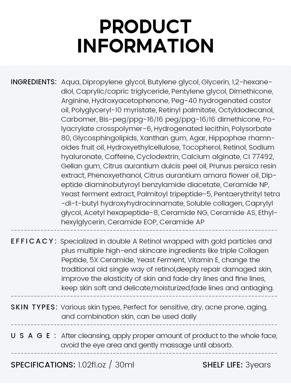 VIBRANT GLAMOUR  PRO+ Retinol Face Serum Upgrade 3% Retinol+3X Peptide+5X Ceramide Repair Skin Firming Collagen Anti-Aging