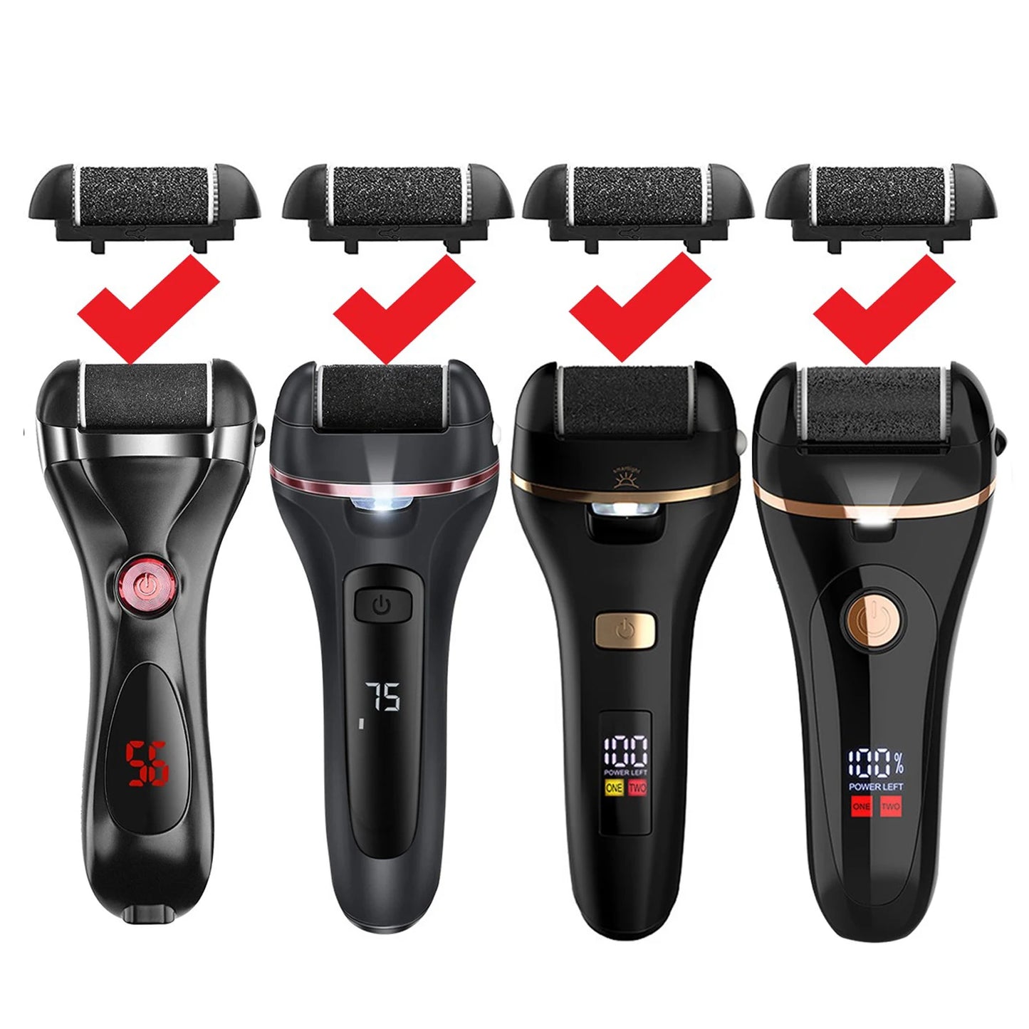 6 Pcs Foot Care Tool Heads Hard Skin Remover Refills Replacement Rollers for Cracked Heels Calluses and Dead Skin Black