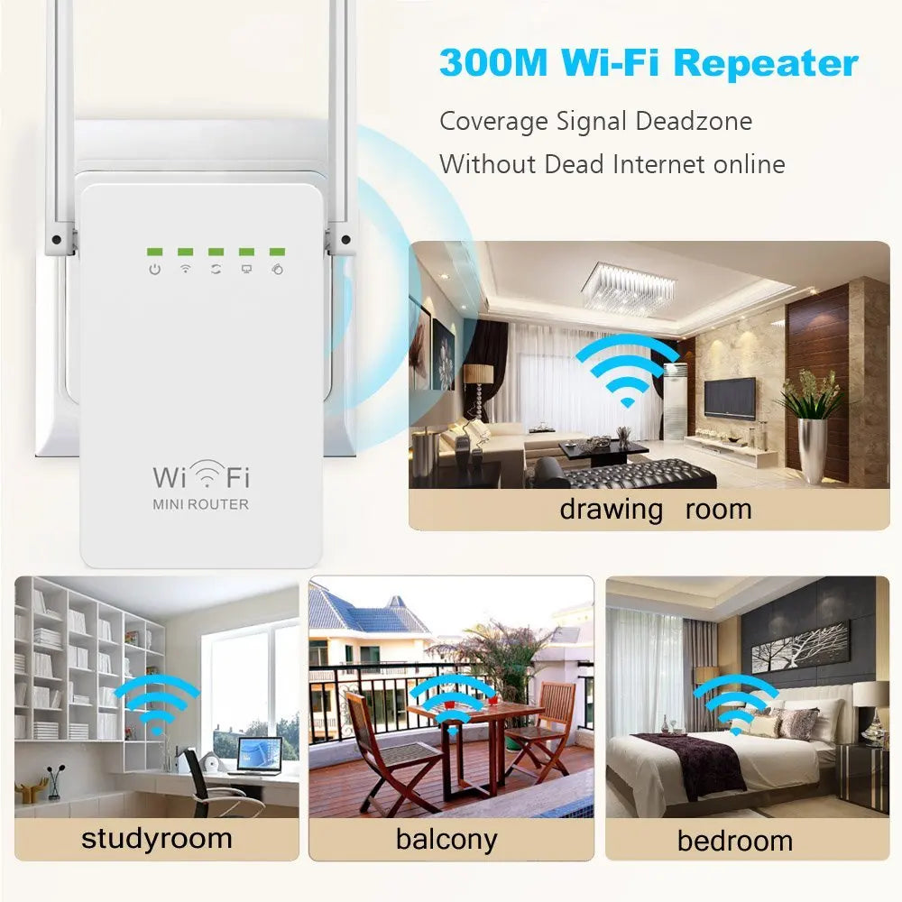 Wireless Router WIFI Repeater 300M Dual Antennas Signal Booster Range Extender Wi-fi 802.11N Network EU/US/UK/AU Wall plug