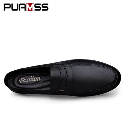Quality Men Slippers Leather Men Mules Half Shoe Loafers Moccasins Outdoor Non-slip Black Beach Sandals Slides Zapato Hombre