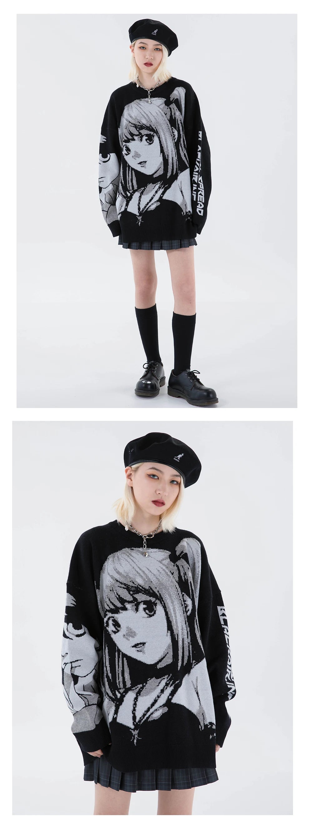 2000s Vintage Knitted Harajuku Kawaii Winter Clothes Women Oversized Sweaters Gothic Long Sleeve Tops Goth Y2k Streetwear Men