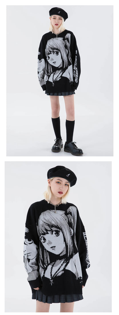 2000s Vintage Knitted Harajuku Kawaii Winter Clothes Women Oversized Sweaters Gothic Long Sleeve Tops Goth Y2k Streetwear Men