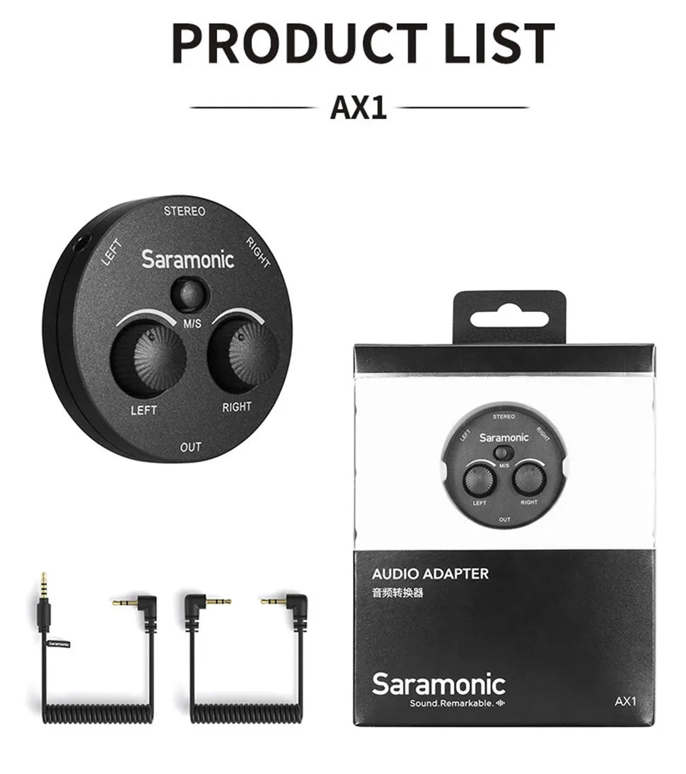 Saramonic AX1 Microphone Audio Adapter Mixer for DSLR Mirrorless Video Cameras Smartphones Recorders Laptops Youtube Streaming