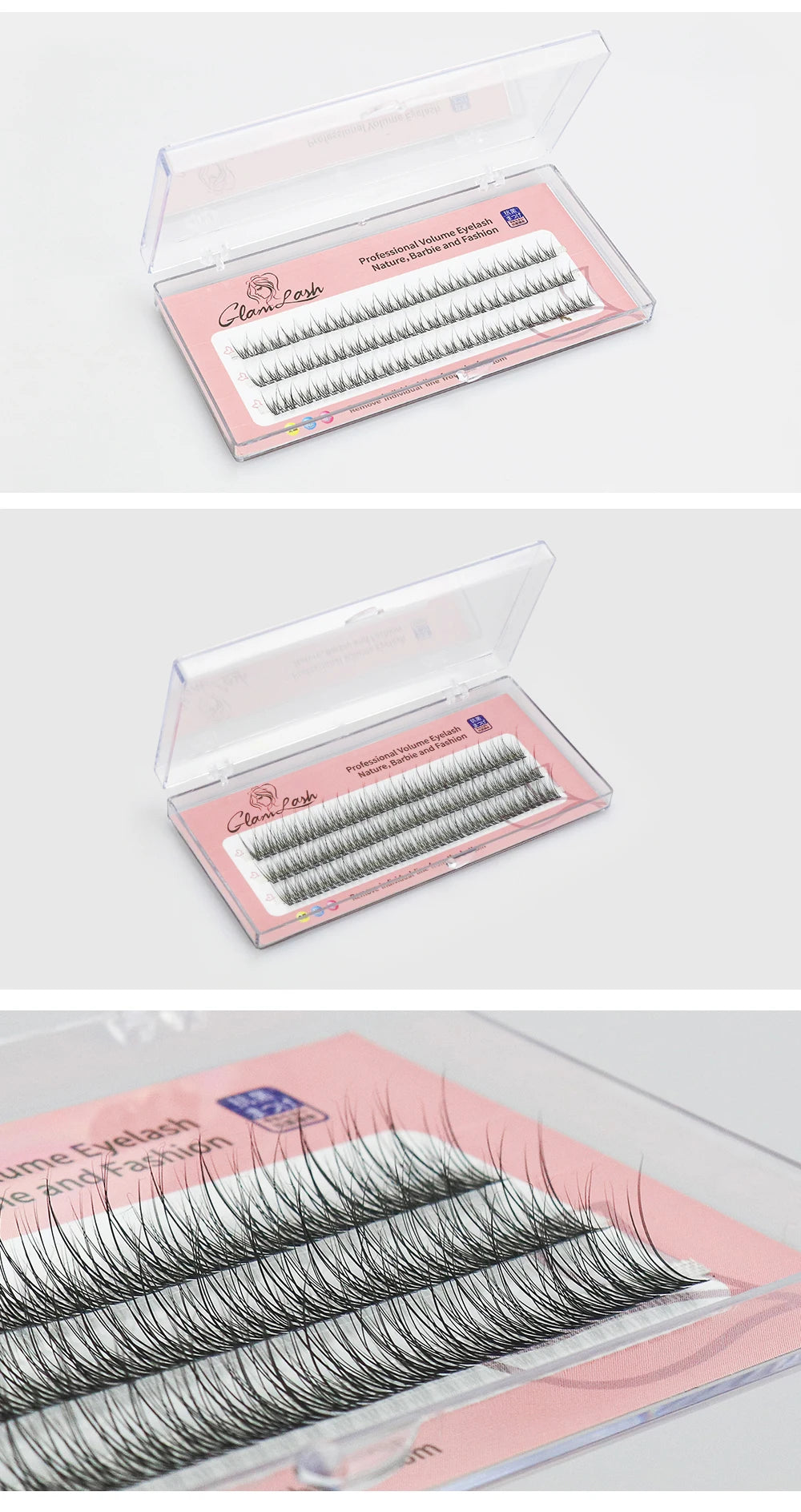 GLAMLASH A/M Natural Cluster Fishtail Type Dovetail Eyelash Extension Premade Volume False Grafted Thick Spikes Lash Soft Makeup