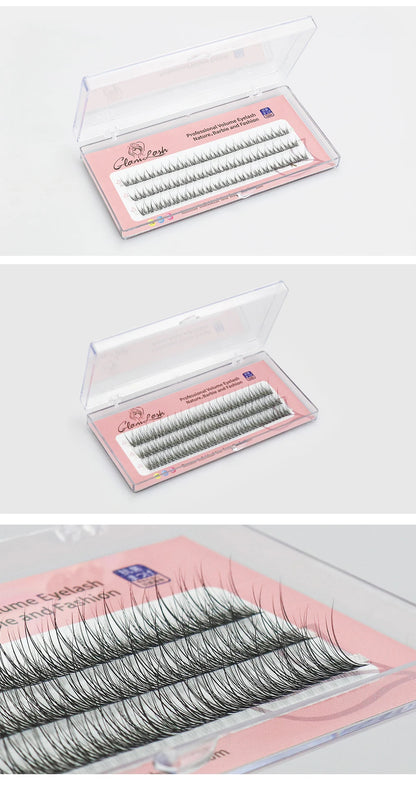 GLAMLASH A/M Natural Cluster Fishtail Type Dovetail Eyelash Extension Premade Volume False Grafted Thick Spikes Lash Soft Makeup
