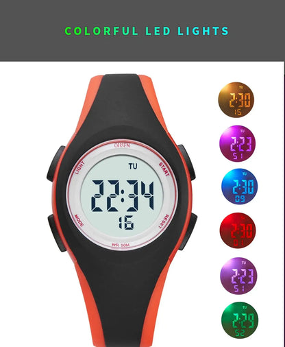 OHSEN Kids Digital Sport Watches 50M Waterproof Electronic Wristwatch Stop Watch LED Clock Children Watch For Boys Girls