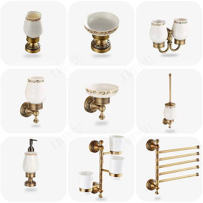 Bathroom Accessories Antique Brass Collection, Towel Ring, Paper Holder, Toilet Brush, Coat Hook, Bath Rack, Soap Dish, Faucet