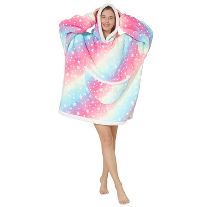 Winter Wearable Blankets Soft Warm Oversized Blanket Hoodie Robe Pullover Women TV Sweatshirt Blankets